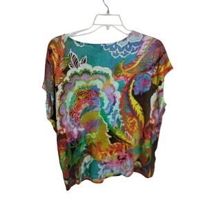 4434) Lauren Ralph Lauren Multicolor Paisley Linen Cap Sleeve Top Plus 1X